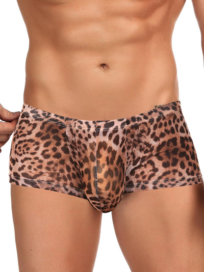 Leopard Print Underwear for Men Sexy Breathable Boxer Briefs Low Rise Silky Trunks Boxer Underpants Stretch