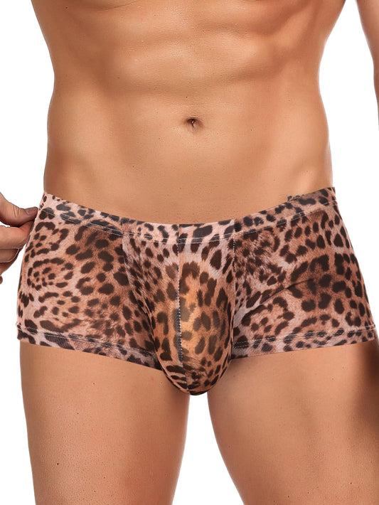 Leopard Print Underwear for Men Sexy Breathable Boxer Briefs Low Rise Silky Trunks Boxer Underpants Stretch