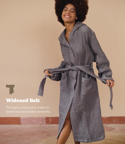 KOSMU 100% Organic Japanese Cotton Waffle Knit Bathrobe | Thick Luxury Hotel Spa Onsen Shower Sauna Towel Terry Bath Robe with Hood and Snap Buttons for Men & Women (Hooded, Smoke Grey, 2XL)