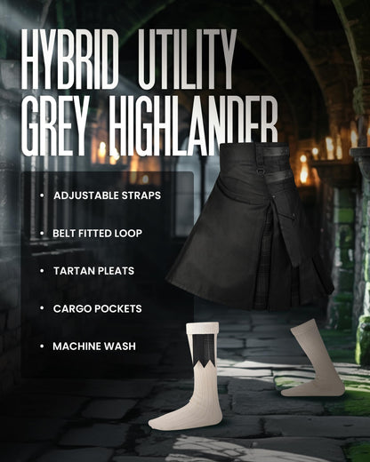 Hybrid Utility Kilts for Men Scottish Traditional Kilt with Flashes (US, Numeric, 34, 36, Regular, Regular, Gray Highlander)