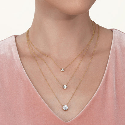 Carbon Atelier IGI Certified 1 Carat Brilliant Cut Lab Grown Diamond Round Solitaire Pendant Necklace for Women I 14k Yellow Gold Necklace (G-H, VS1-VS2, cttw) I 18 Inch Long Chain I Bezel Set