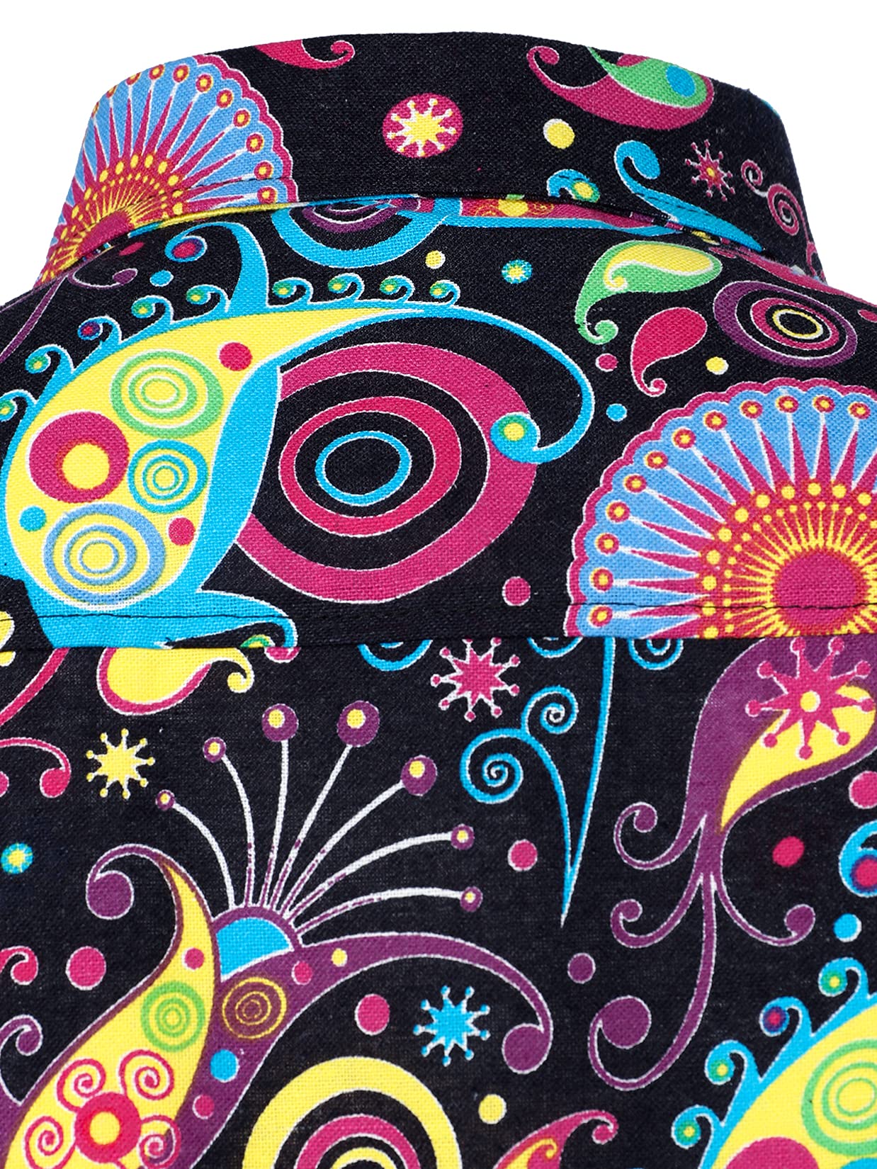 PARKLEES Men's Stylish 70s Paisley Pattern Printed Linen Long Sleeve Button up Shirt Multicolor Large