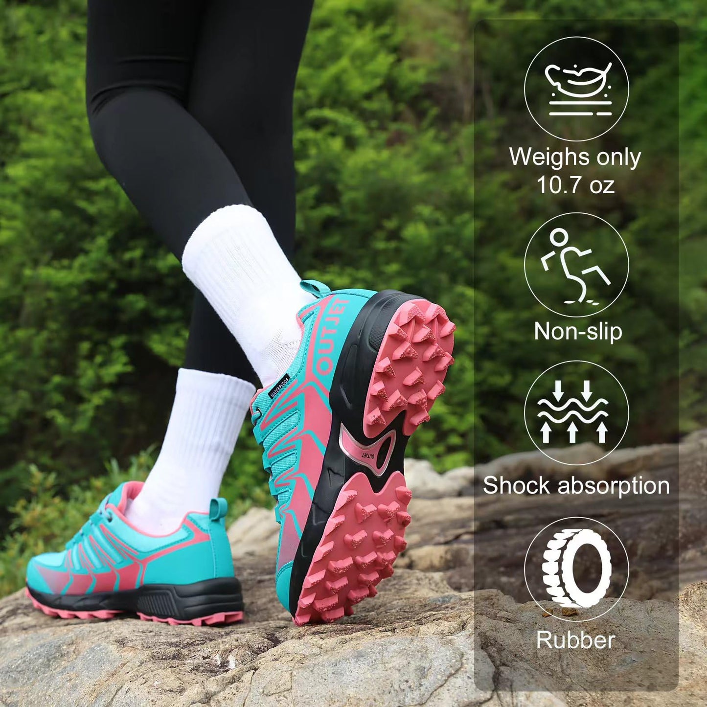 OUTJET Women's Waterproof Hiking Shoes Lightweight Pink