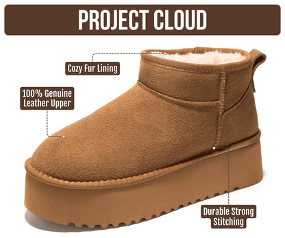 Project Cloud 100% Genuine Leather Platform Ankle Boots for Women