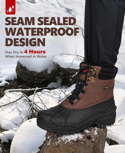 R CORD Snow Boots for Men Mens Snow Boots Winter Hiking Boots Waterproof Insulated Brown Size 9