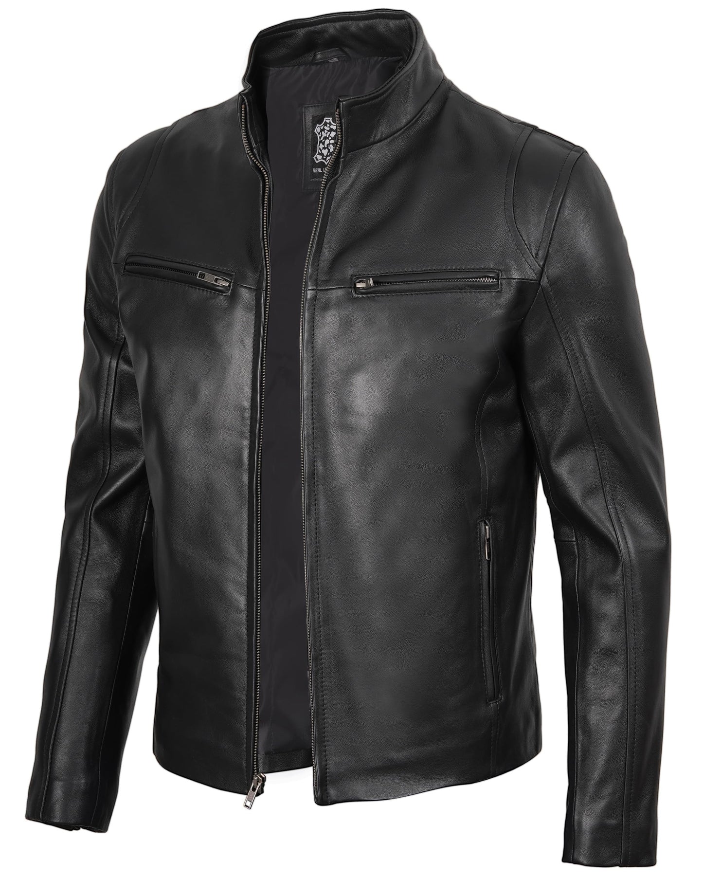 fjackets Leather Black Jacket Men - Real Lambskin Clinton Black Leather Jackets For Men's | [1100442] S