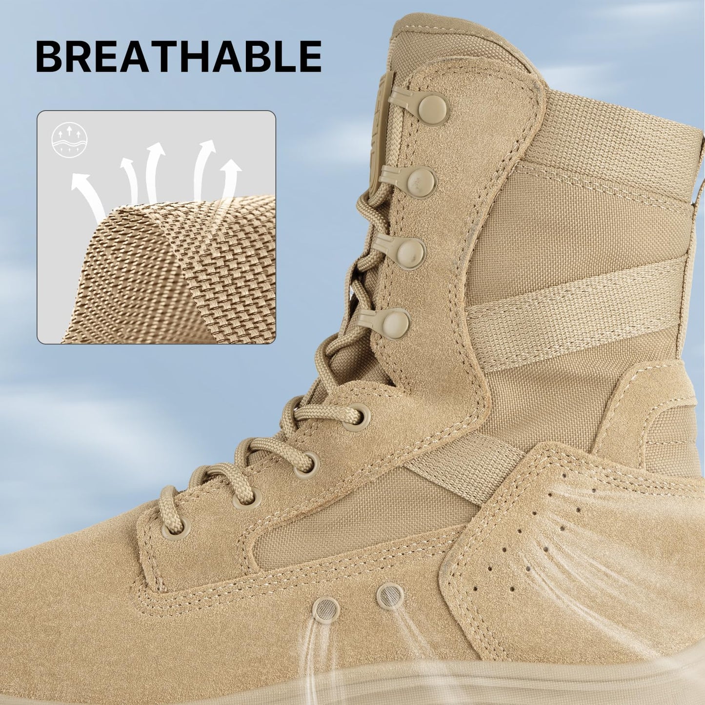 FREE SOLDIER Men's Tactical Boots 8 Inches Military Lightweight Durable Hiking Motorcycle Combat Boots(Bright Tan,10.5)