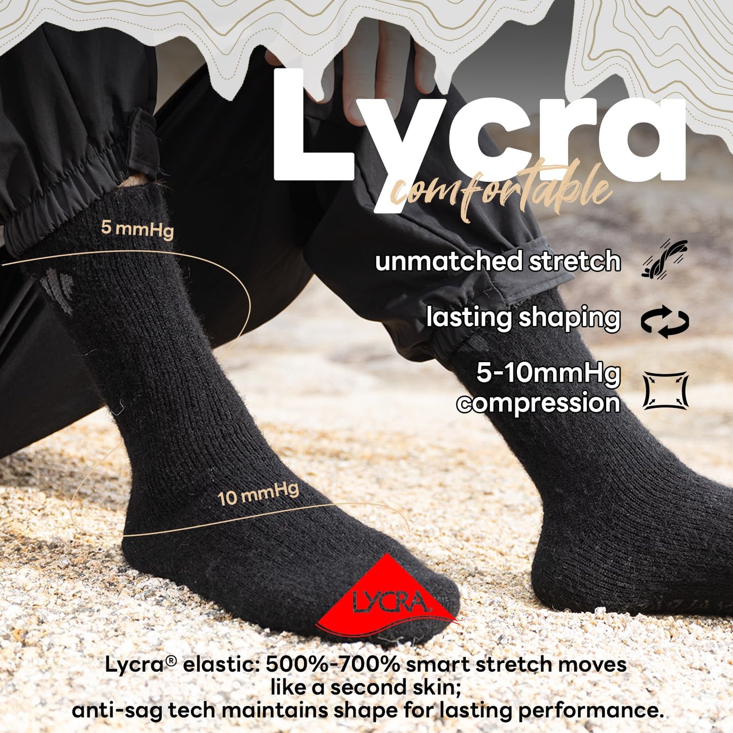 Heat equation Alpaca Socks for Men and Women, Heavyweight Thermal Thick Warm Alpaca Wool Boot Sock for Hunting, Hiking, Moisture Wicking L Black