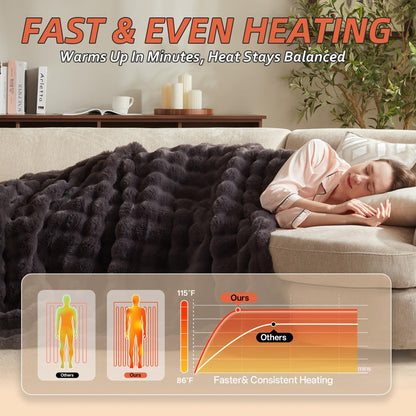 Electric Heated Blanket,50x60 Heating Throw Soft Bubble Flannel Dark Grey