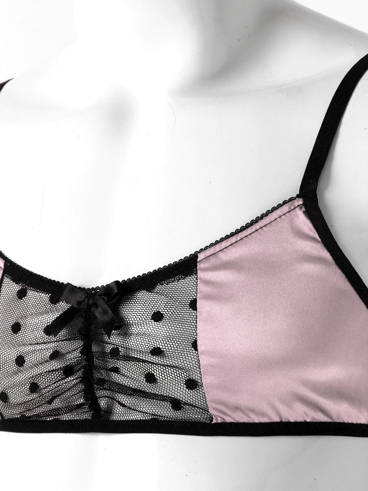 Men's 2Piece Sissy Shiny Satin Cross Dresser Lingerie Set Bra Tops with Girly Panties Pink