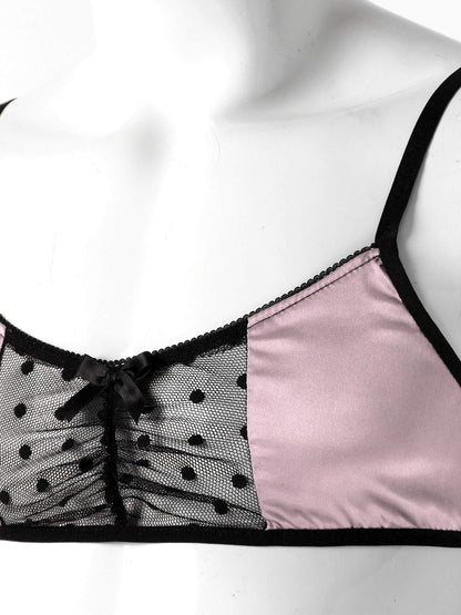 Men's 2Piece Sissy Shiny Satin Cross Dresser Lingerie Set Bra Tops with Girly Panties Pink