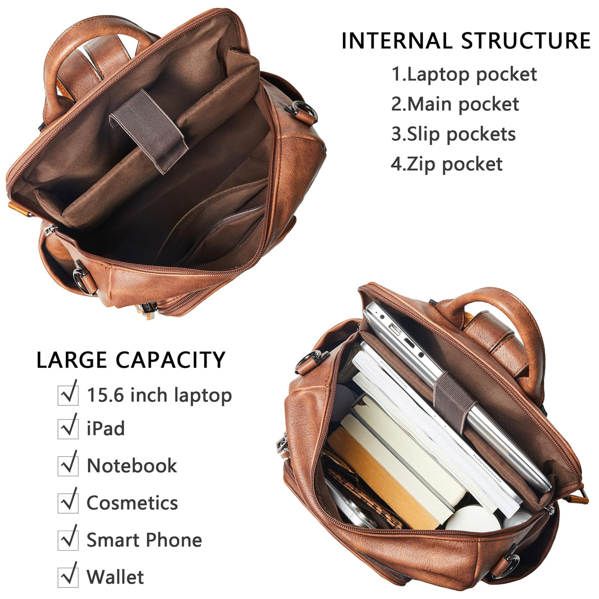 Vegan Leather Laptop Backpack for Women 15.6 inch Work Backpack Fashion Travel Backpack Purse for Travel College Work