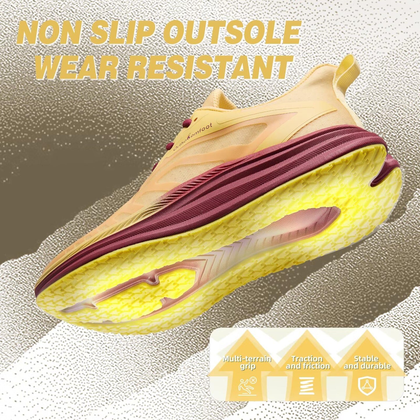 Men's Orthopedic Running Shoes: Casual Plantar Fasciitis Arch Support Neuropathy Foot Heel Pain Relief Recovery Trail Sneakers, Lightweight Breathable Slip On Tennis Shoes Orange Yellow Size 12