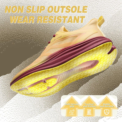 Men's Orthopedic Running Shoes: Casual Plantar Fasciitis Arch Support Neuropathy Foot Heel Pain Relief Recovery Trail Sneakers, Lightweight Breathable Slip On Tennis Shoes Orange Yellow Size 12