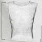 Kaei&Shi Rhinestone Mens Tank Tops Sheer Mesh See Through Fishnet Sparkly Rave Outfit Festival Crop Men Shirt Sexy Club Party,White,Small