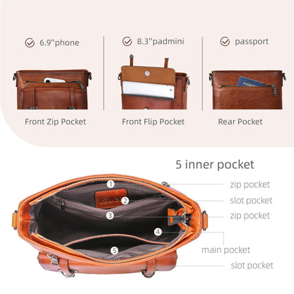 Iswee Brown Purse Genuine Leather Crossbody Bag for Women Shoulder Handbag