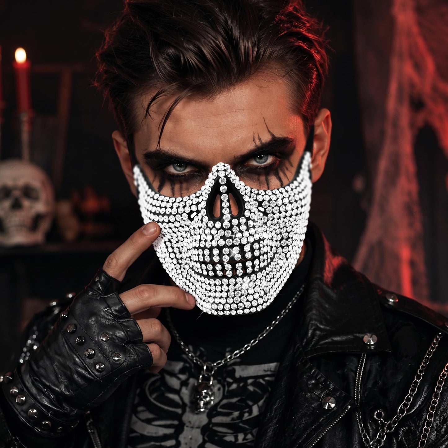 Bling Rhinestone Skull Half Mask, Rhinestone Halloween Face Mask