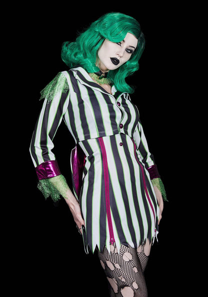 Dolls Kill BeetleJuice Black & White Striped Costume - Undead Ghost Outfit by Trickz N' Treatz - Medium