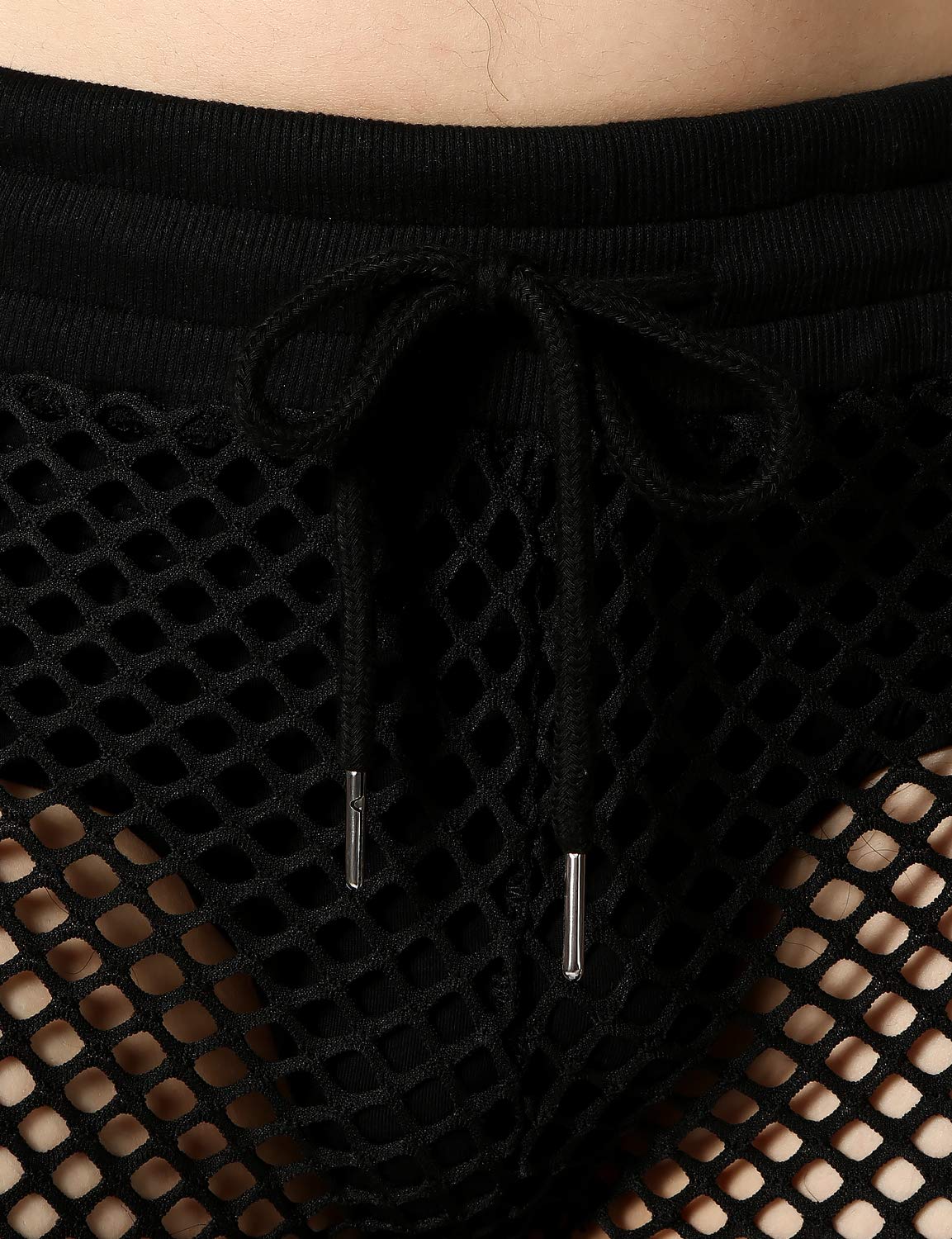 JOGAL Men's Mesh Fishnet See Through Pants Stretchy Muscle Leggings Large Black