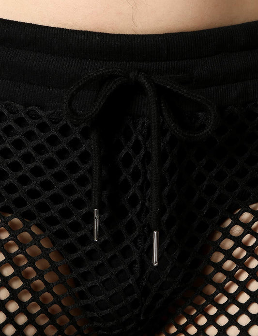 JOGAL Men's Mesh Fishnet See Through Pants Stretchy Muscle Leggings Large Black