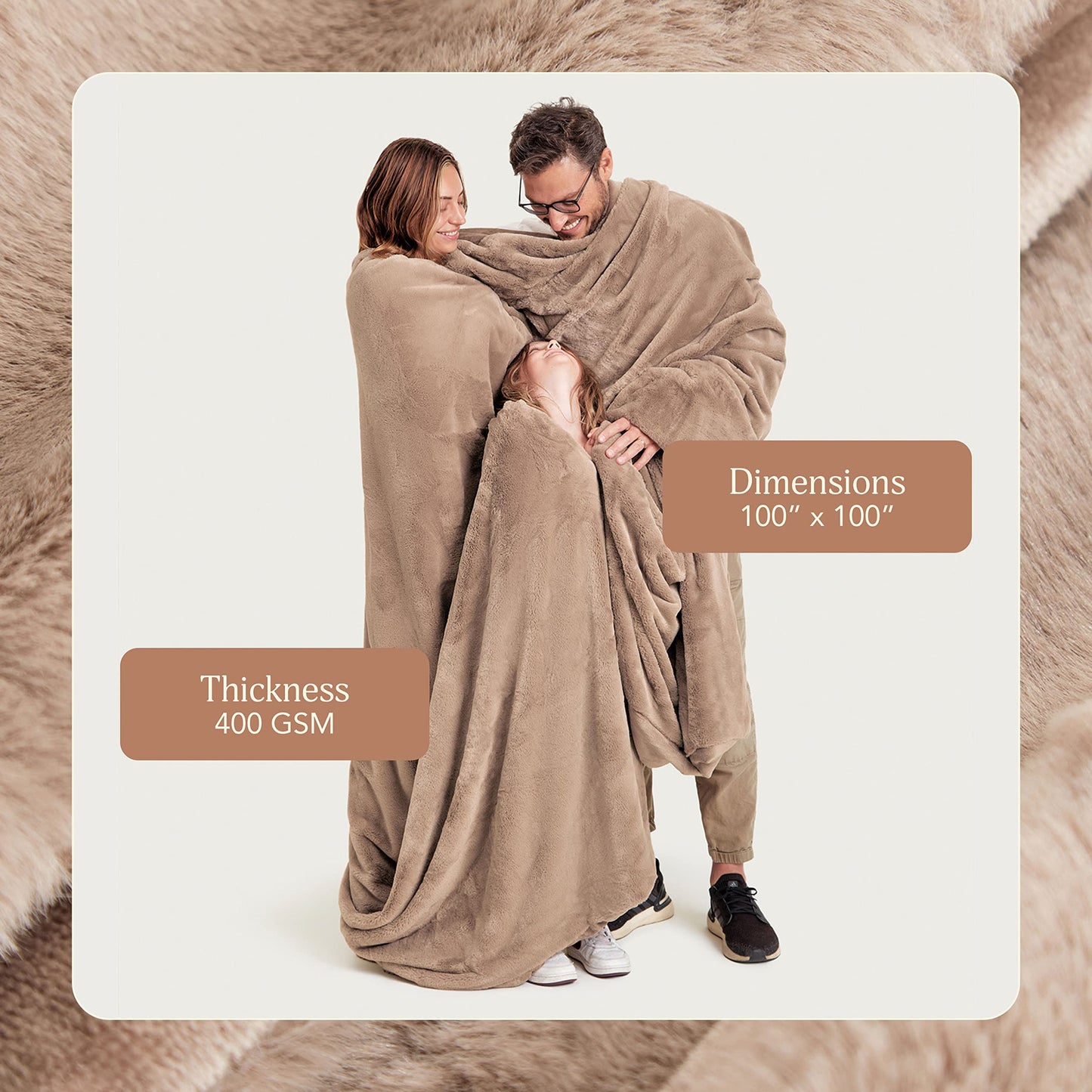 UnHide Cuddle Puddle - Faux Fur Blanket - Oversized, Lightweight, Extra Soft Blanket - Machine Washable - Add a Layer of Softness to Any Bed or Couch - 100” x 100” - Taupe Ducky