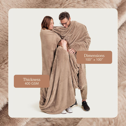 UnHide Cuddle Puddle - Faux Fur Blanket - Oversized, Lightweight, Extra Soft Blanket - Machine Washable - Add a Layer of Softness to Any Bed or Couch - 100” x 100” - Taupe Ducky