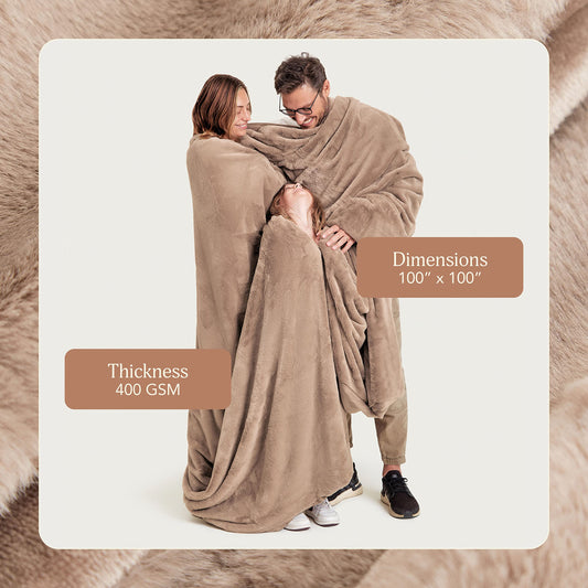 UnHide Cuddle Puddle - Faux Fur Blanket - Oversized, Lightweight, Extra Soft Blanket - Machine Washable - Add a Layer of Softness to Any Bed or Couch - 100” x 100” - Taupe Ducky