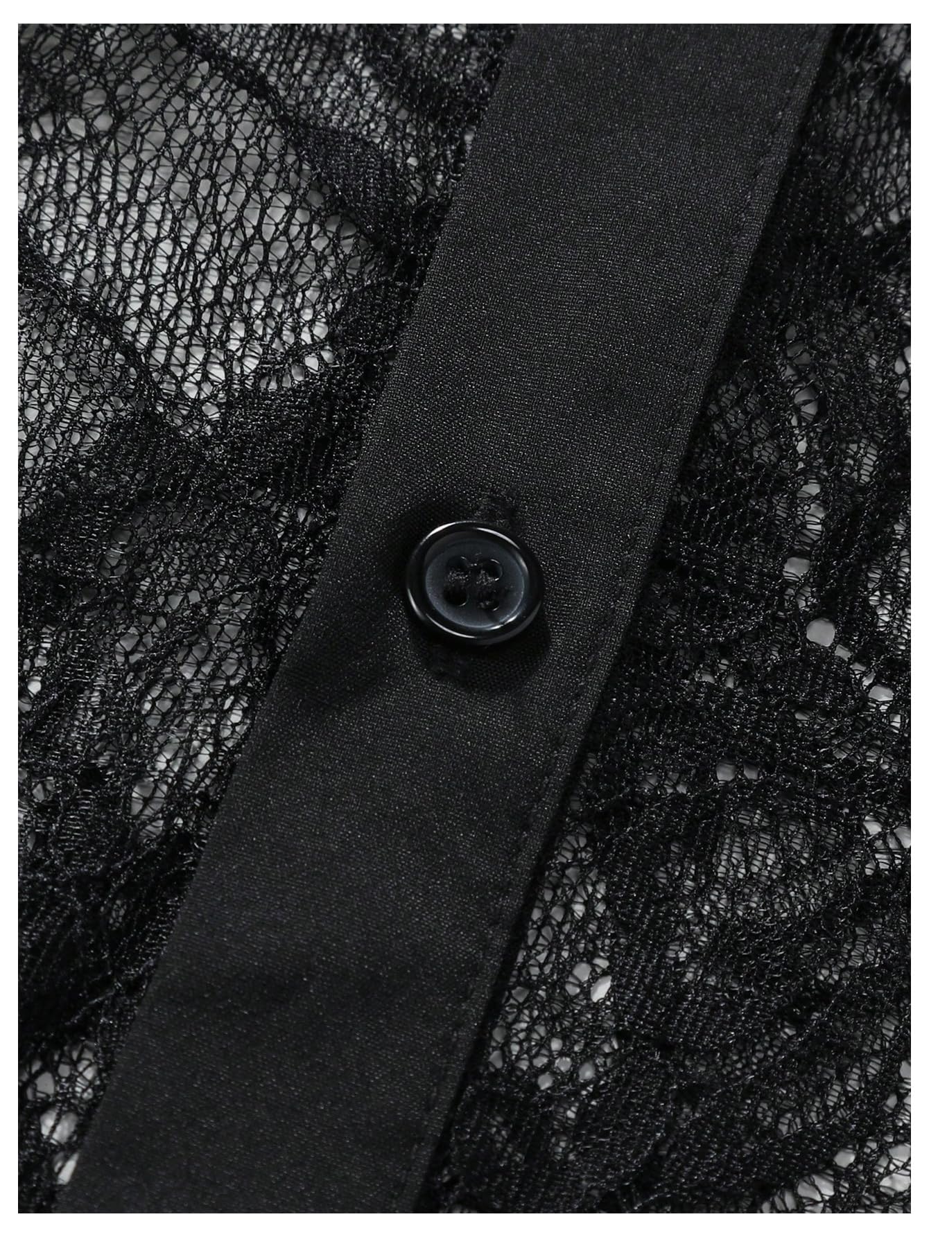 WDIRARA Men's Sexy Lace Button Down Shirts See Through Long Sleeve Collared Tops Party Clubwear Black X-Large