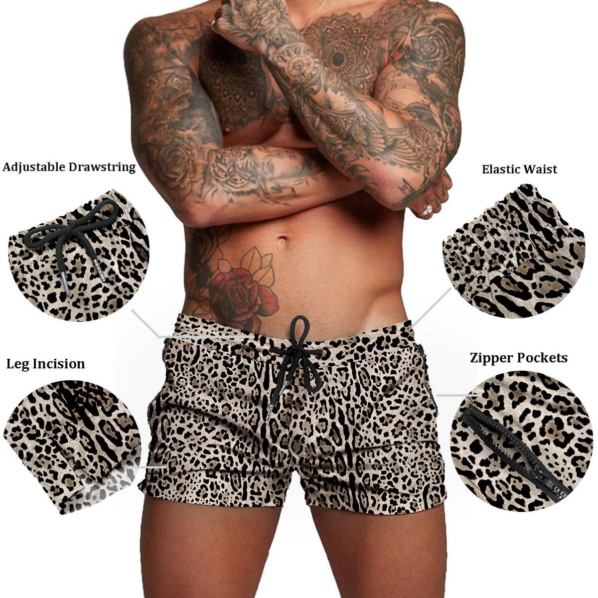 COOFANDY Men's Swim Trunk Quick Dry Swimwear Mesh Lining Bathing Suit Swimsuit Board Beach Sport Short Leopard Print/XXL