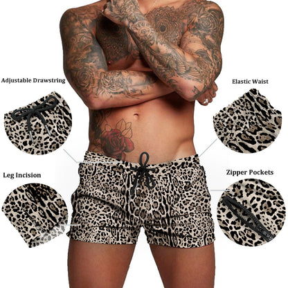 COOFANDY Men's Swim Trunk Quick Dry Swimwear Mesh Lining Bathing Suit Swimsuit Board Beach Sport Short Leopard Print/XXL