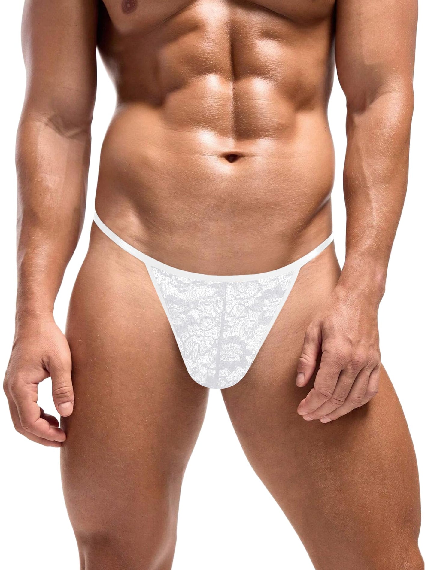 Avidlove Mens Lace Thong Sexy Low Rise T-back G-string Comfortable Men's Thong Underwear 1-4 Pack White