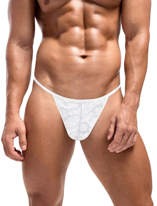Avidlove Mens Lace Thong Sexy Low Rise T-back G-string Comfortable Men's Thong Underwear 1-4 Pack White