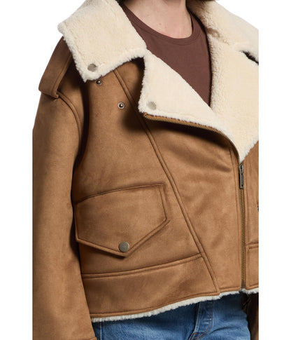 UGG Women's Finnian Luxefluff Moto Jacket Coat, Chestnut, L