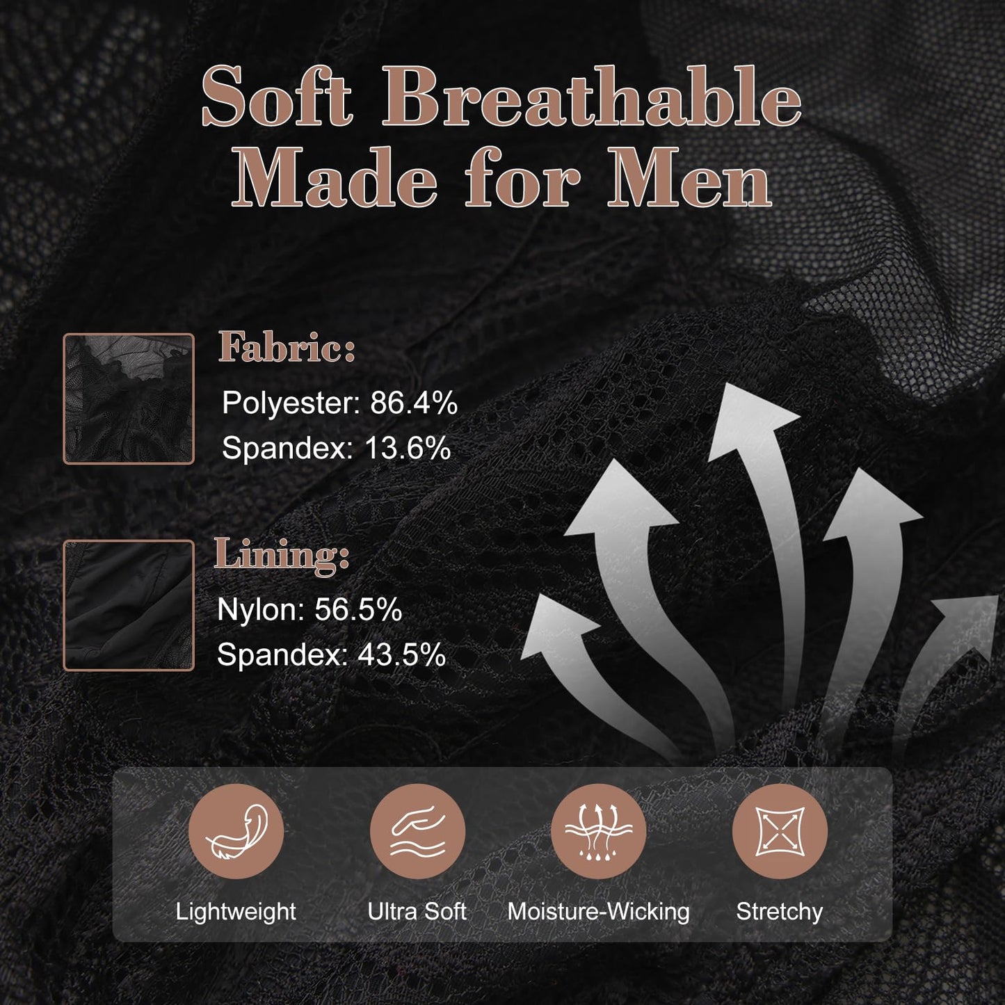 BSZN Men's Sexy Briefs, Black Mesh Lace Neutral Plant Vein Low Rise Ruched Back Sheer Semi Transparent Sexy Lingerie from L-Lace Imprint Collection