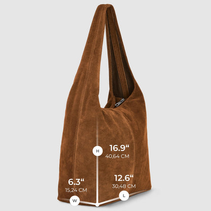 Italian Genuine Suede Hobo Handbag for Women, Large Slouchy (Mocha)