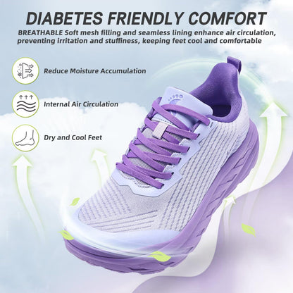 Women's Orthopedic Diabetic Wide Sneakers: Soft Arch Support Recovery Heel Spur Standing Sneakers, Fashion Plantar Fasciitis Hammer Toes Flat Feet Thick Sole Sports Shoes Purple Size 9