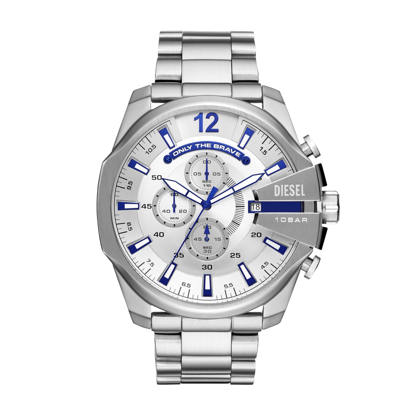 Diesel Mega Chief Stainless Steel Chronograph Men's Watch, Color: Silver (Model: DZ4477)