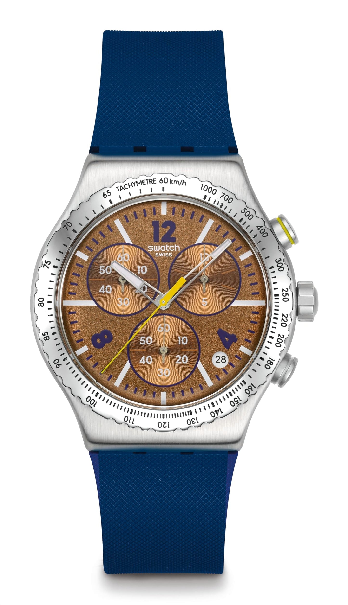 Swatch New Irony Chrono Unisex Dress Watch Stainless Steel Brown Quartz Water Resistant SIDEREAL Glow