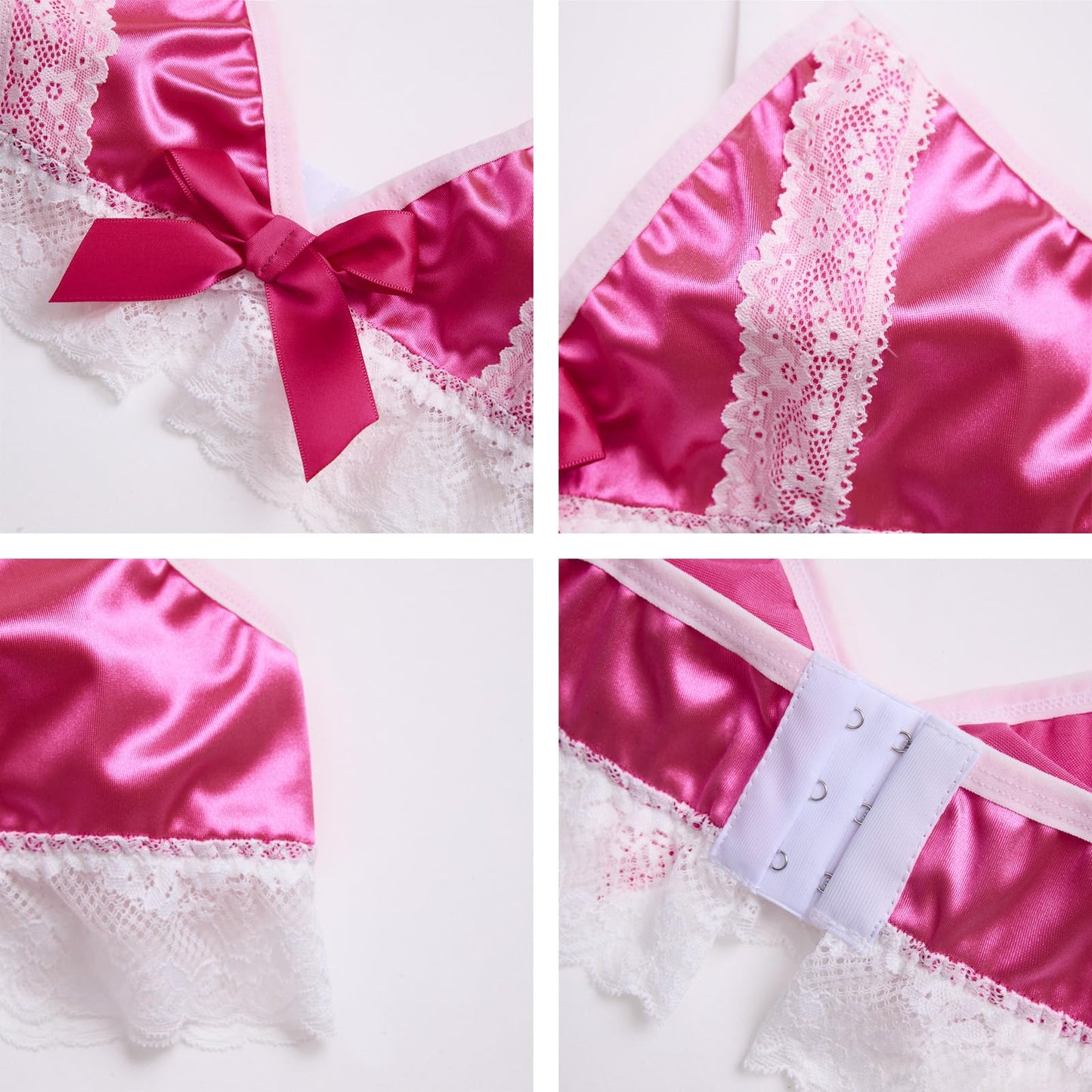 Men's Lingerie Bra - Shiny Silk Satin Bralette Floral Lace Trim - Sissy Top - Crossdressing