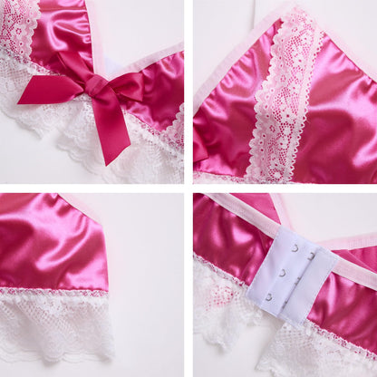 Men's Lingerie Bra - Shiny Silk Satin Bralette Floral Lace Trim - Sissy Top - Crossdressing