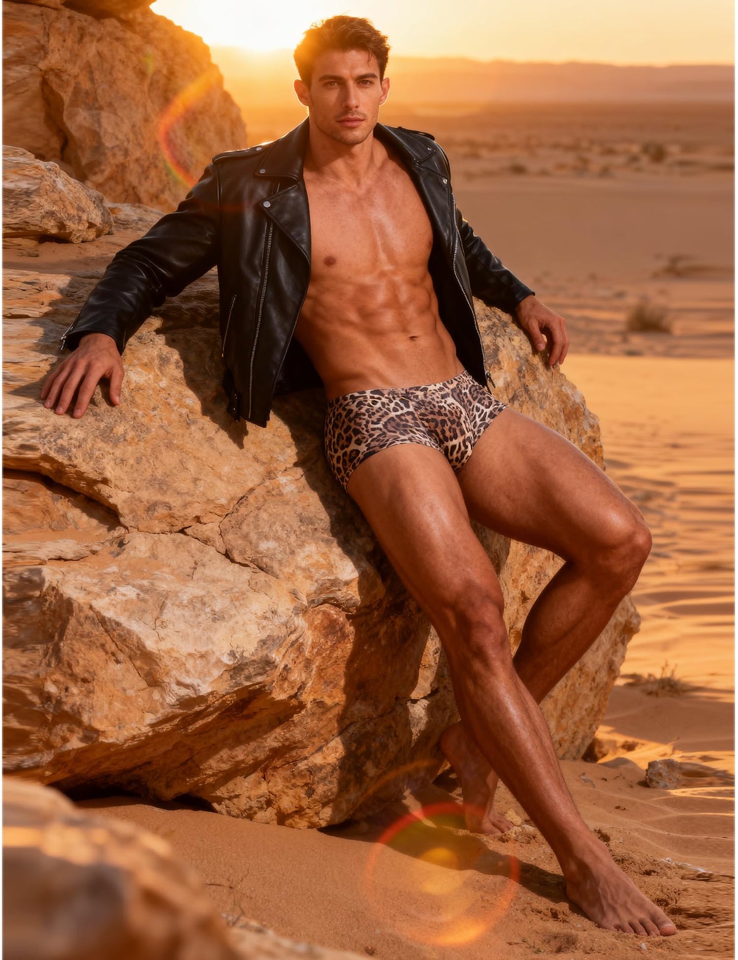 Men's Low-Rise Boxer Briefs with Pouch - Leopard Print Mesh Underwear, High Elasticity, Underwear for Cub Wesr