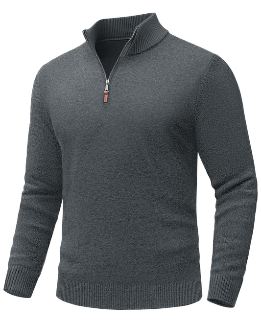 EKLENTSON Mens Turtleneck Sweater 1/4 Zip Pullover Mock Turtleneck Winter Thermal Dress Pullover Zipper Sweater Dark Grey XL