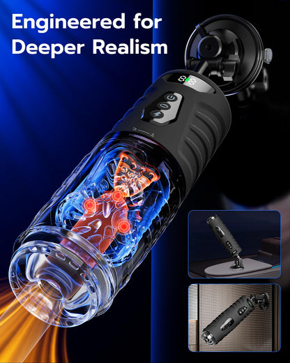 EINSEO Male Masturbator Penis Pump, AI Sync Sex Toys for Men with 7 Thrusting & 360° Rotation, Up to 155 Strokes/Min, 7 Blowjob Suction Pocket Pussy, Silicone-Wrapped Sex Furniture for Bedding