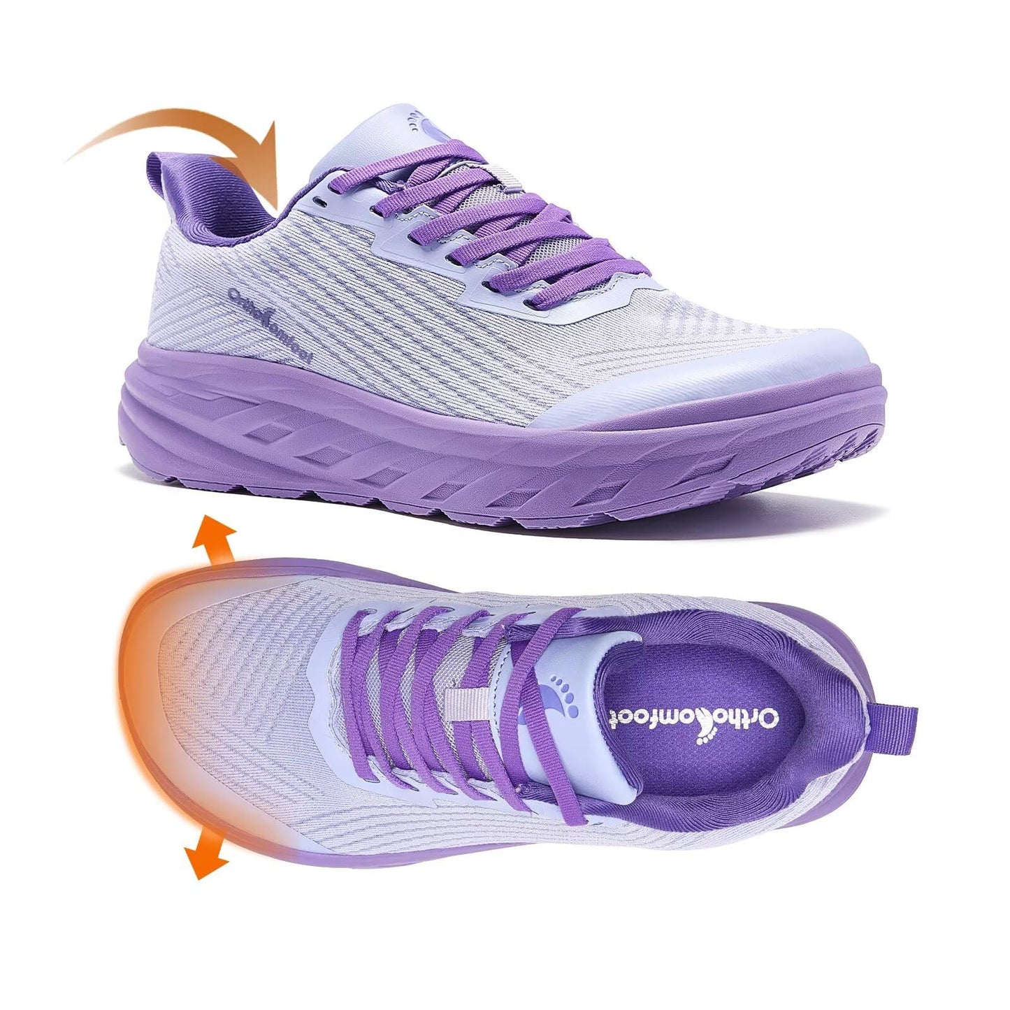 Women's Orthopedic Diabetic Wide Sneakers: Soft Arch Support Recovery Heel Spur Standing Sneakers, Fashion Plantar Fasciitis Hammer Toes Flat Feet Thick Sole Sports Shoes Purple Size 9