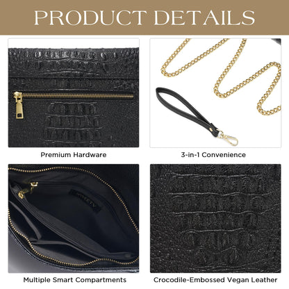 Evening Clutch Purses for Women Elegant Wristlet Wallets Crocodile Pattern PU Leather Cross body Purse Formal/Wedding