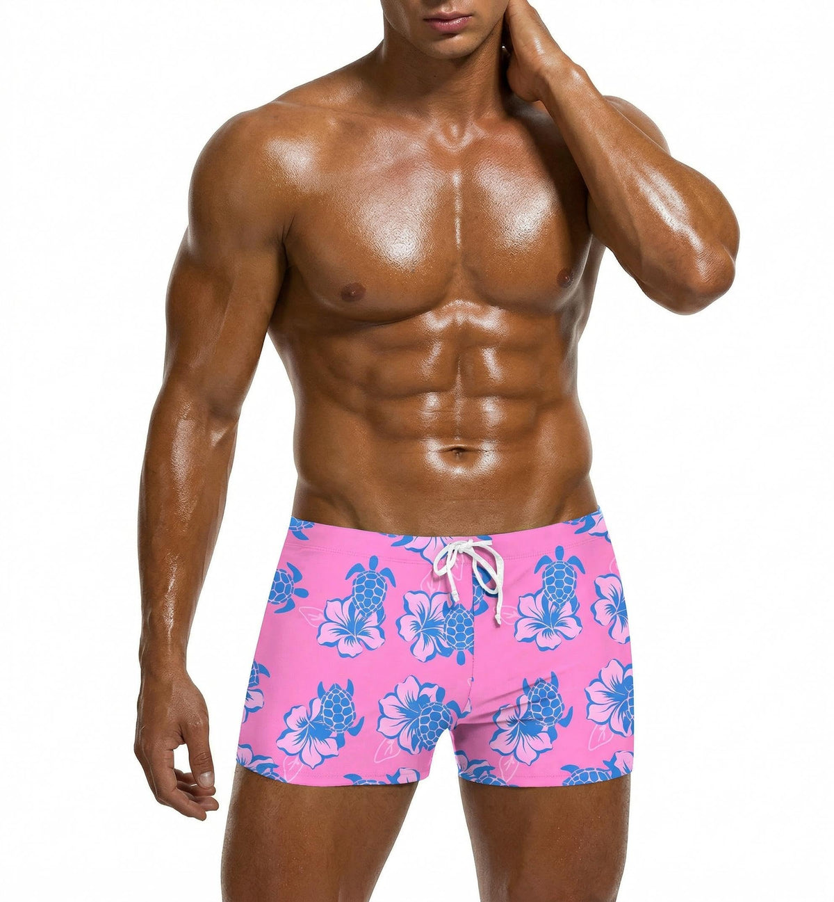 COOFANDY Mens Swim Trunks Swim Briefs Square Leg Sexy Tight Swimwear Bathing Suit Board Short with Liner Pink Flower