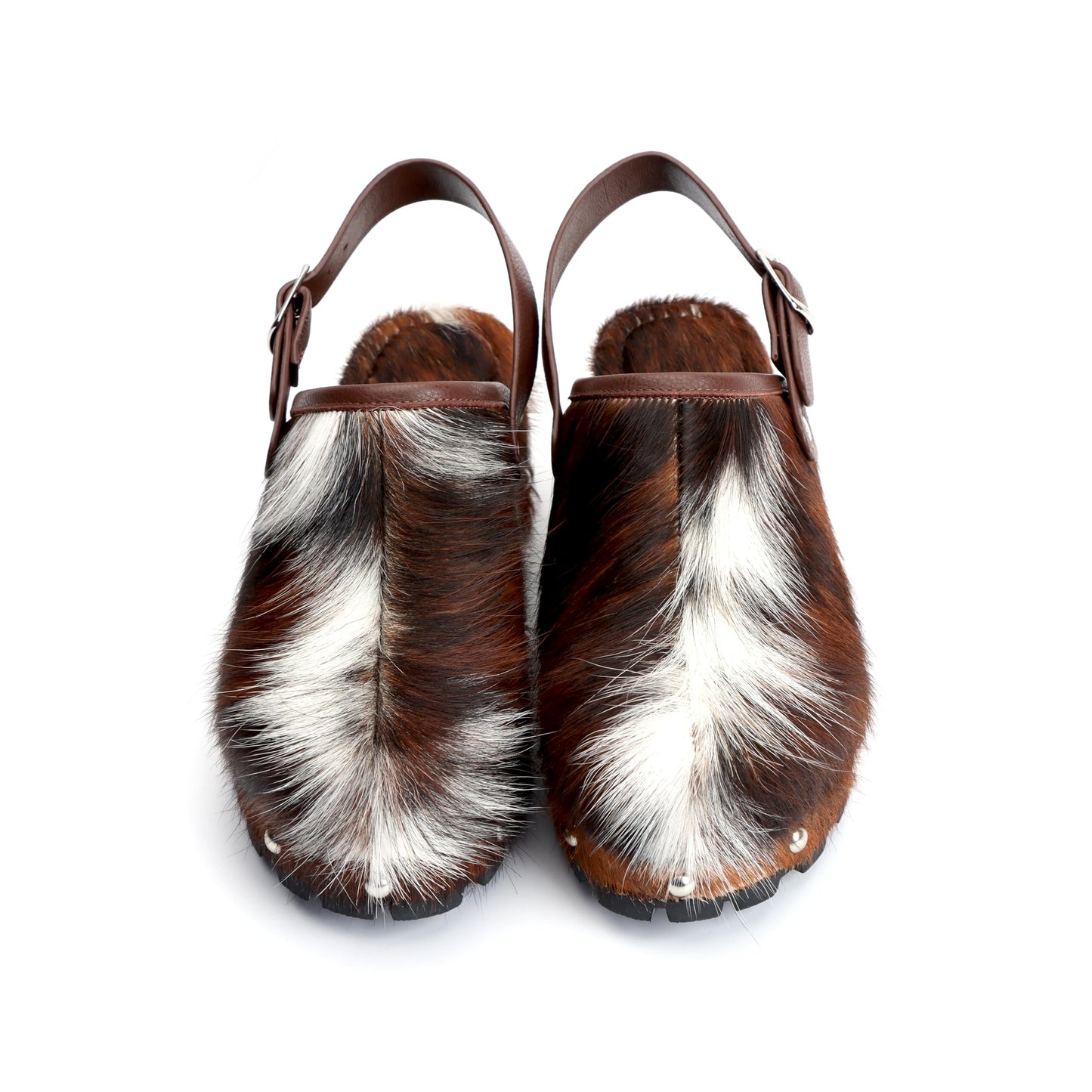 XOBZJH Women's Luxury Natural Cowhide Hair Platform Clogs – Western Retro Slip-On Mules with Zipper and Adjustable Buckle Strap – Handmade Rustic Cow Bone Back Hair Shoes with Arch Support