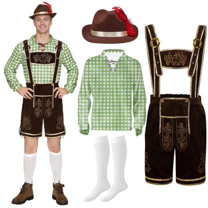 Spooktacular Creations Men Lederhosen Oktoberfest Outfit Costume, 5 Pack German Bavarian Costume Set with Hat Shirt Socks for Halloween Beer Festival - Oktoberfest - Octoberfest