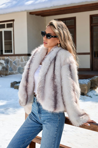 Women’s Open Front Faux Fur Jacket Wide Lapel Shaggy Furry Coat