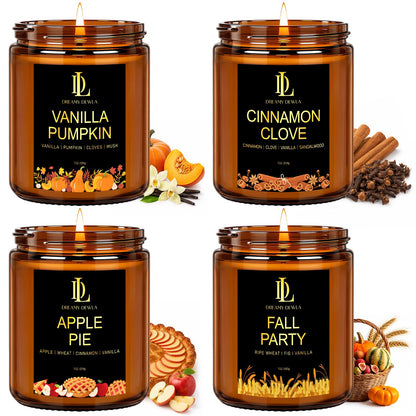 DL DREAMY DEWLA Fall Candles Set for Home Scented, 4 Pack 28oz, Soy Wax